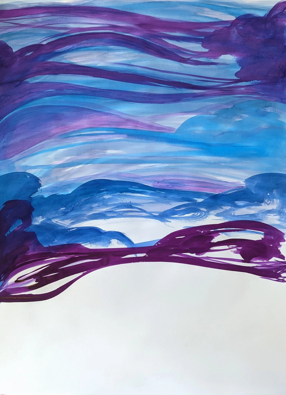 Ink drawing of layered clouds above a blank expanse